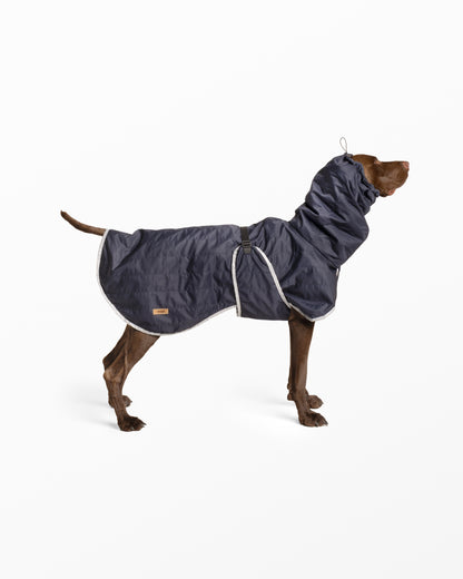 Water-Repellent Dog Raincoat with Adjustable Snood - Navy Small