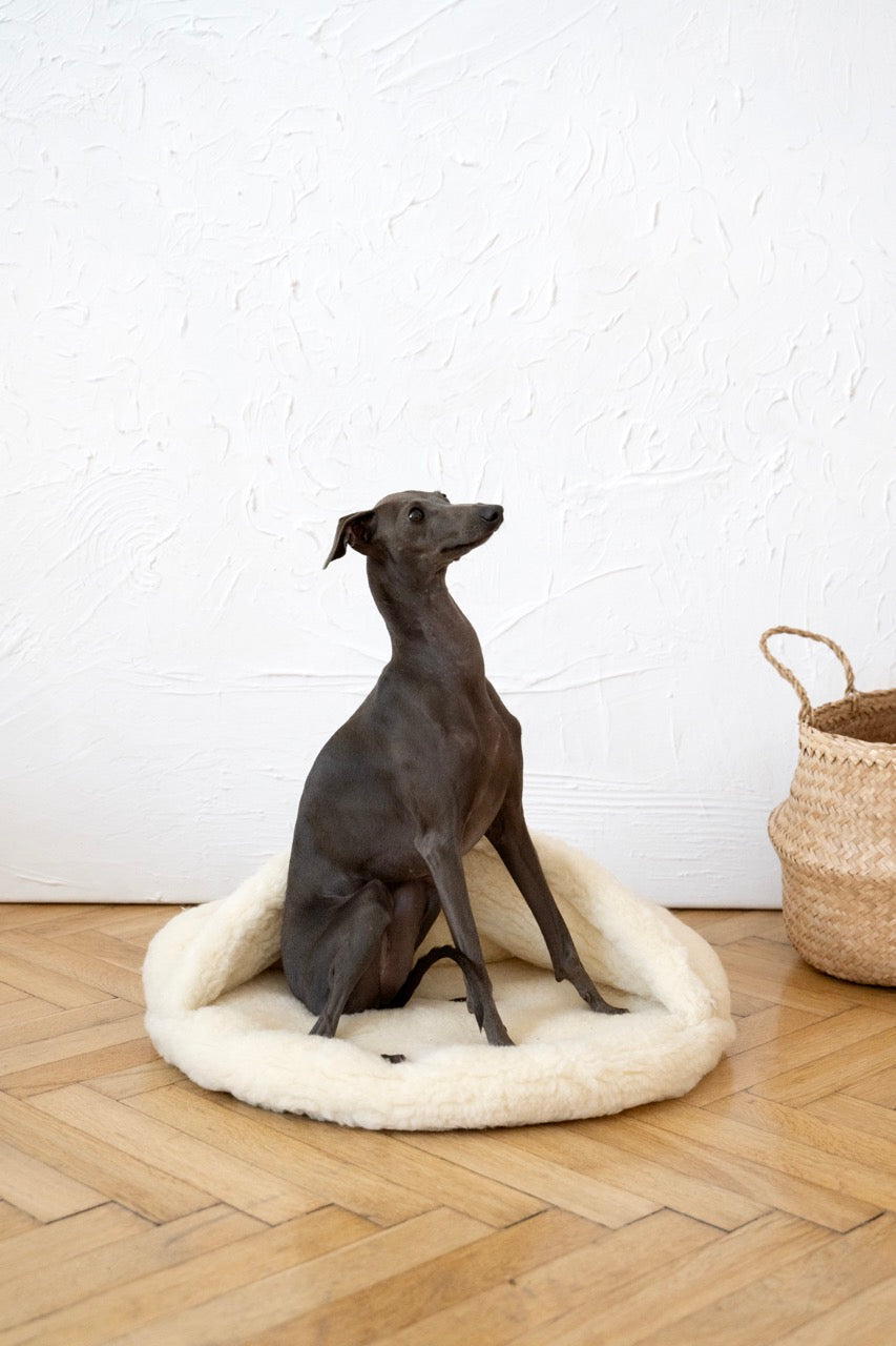 Grotte pour animaux de compagnie en laine naturelle - Blanc-3