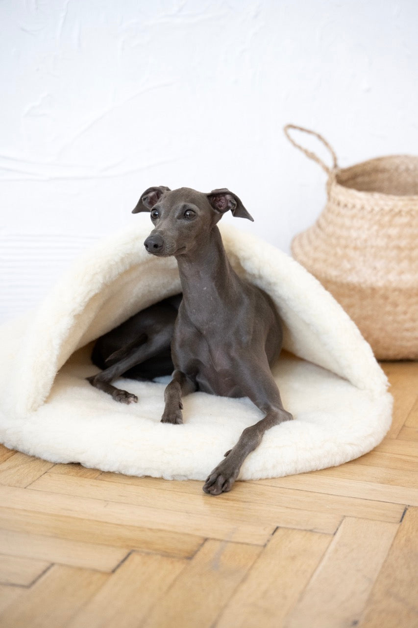 Grotte pour animaux de compagnie en laine naturelle - Blanc-0