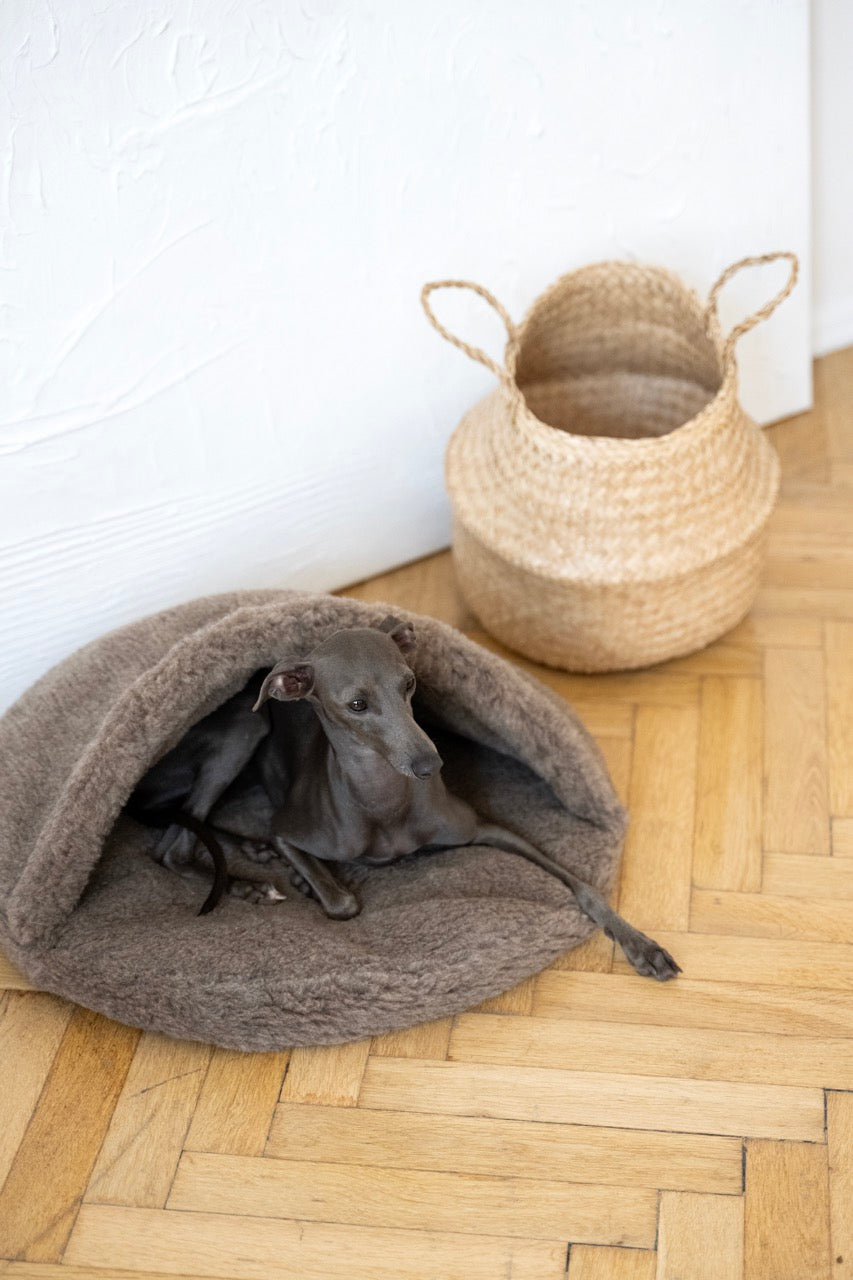 Grotte pour animaux de compagnie en laine naturelle - Beige
