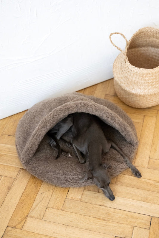 Grotte pour animaux de compagnie en laine naturelle - Beige