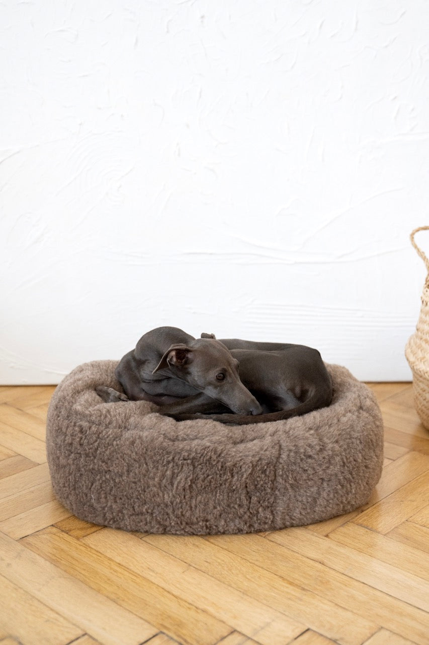 Lit ovale en laine naturelle pour animaux de compagnie - Beige