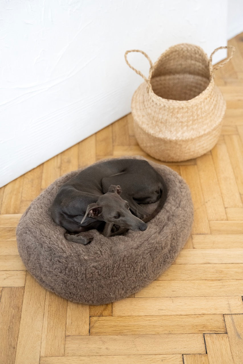Lit ovale en laine naturelle pour animaux de compagnie - Beige