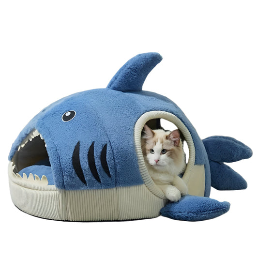 Lit douillet en forme de requin pour chats et chiens-0