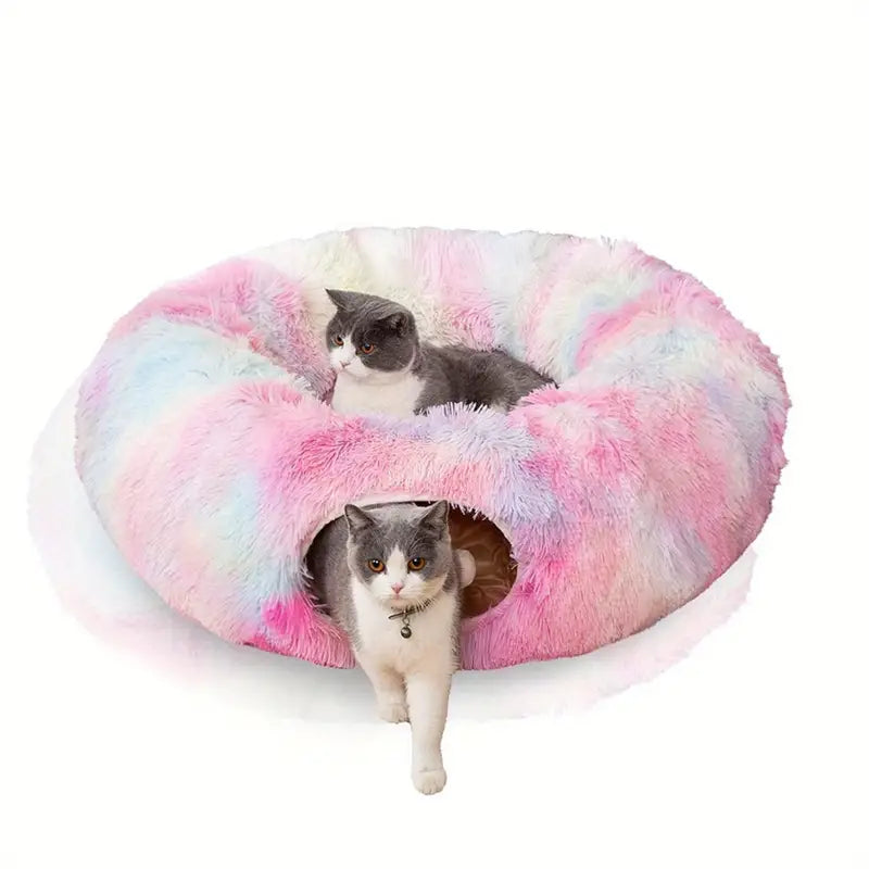 Nid tunnel de chat en peluche confortable avec jouet de balle suspendu - Perfect Kitten Hideaway-0
