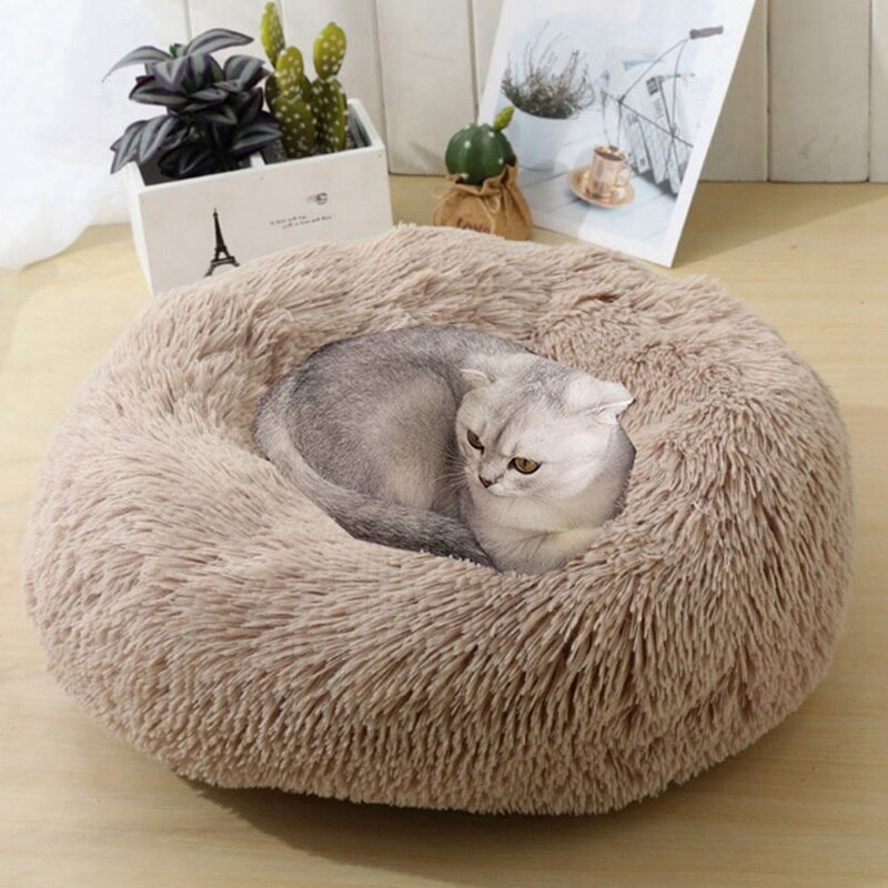 Rond kattenbed Warm slapend kattennest voor honden Mand Huisdierproducten Kussen Zacht lang pluche kattenbed Mat Kat Huis Dieren Sofa-0