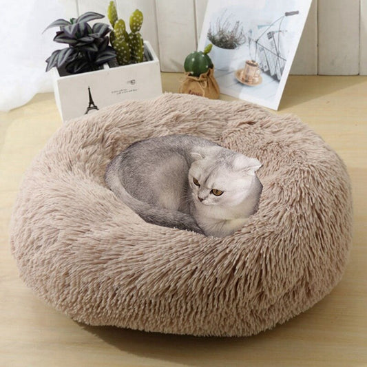Lit de chat rond Nid de chat de sommeil chaud pour chiens Panier de produits pour animaux de compagnie Coussin doux long en peluche Chat Tapis de lit pour animaux de compagnie Chat Maison Animaux Canapé-0