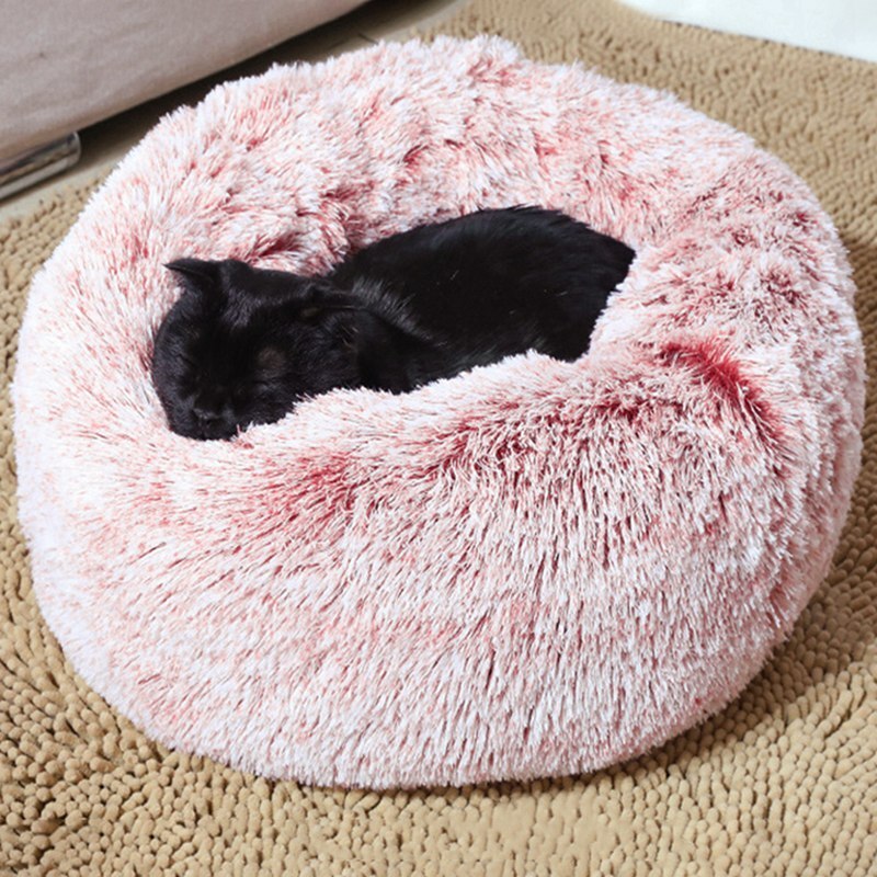 Rond kattenbed Warm slapend kattennest voor honden Mand Huisdierproducten Kussen Zacht lang pluche kattenbed Mat Kat Huis Dieren Sofa-3