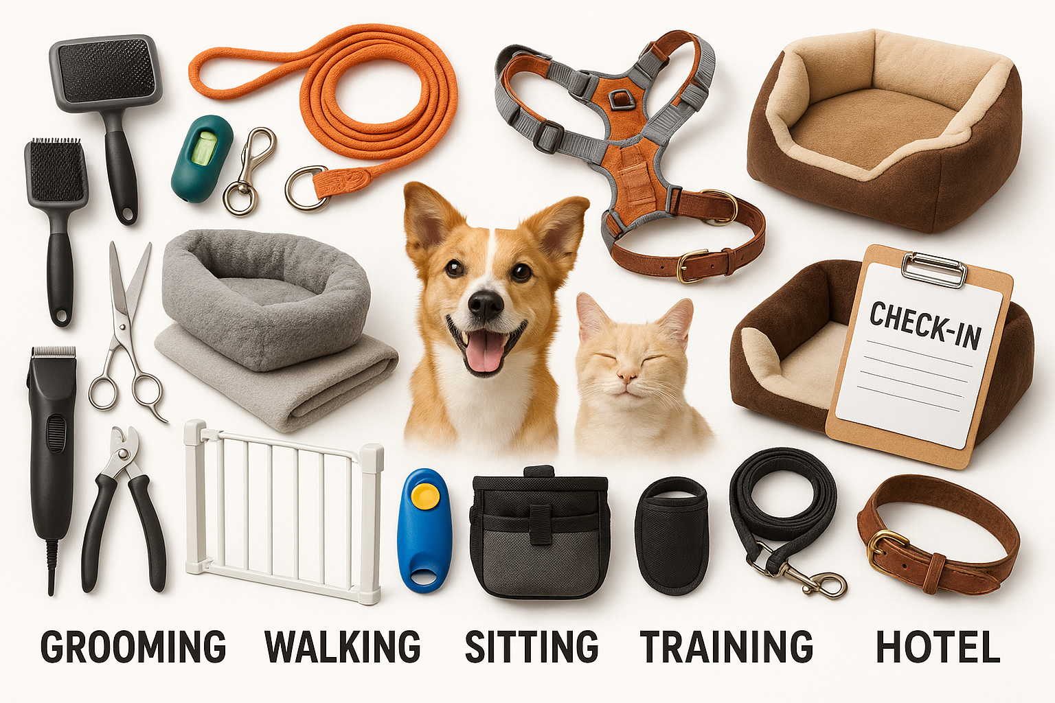 enlever la nourriture et les jouets... toilettage, promenade de chiens, garde d’animaux, éducateurs canins, hôtel pour animaux... Voici le message